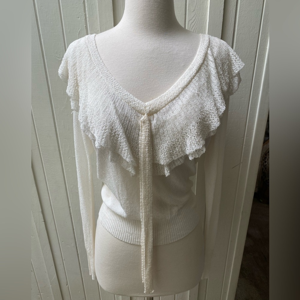 Elegant White Ruffle Sweater